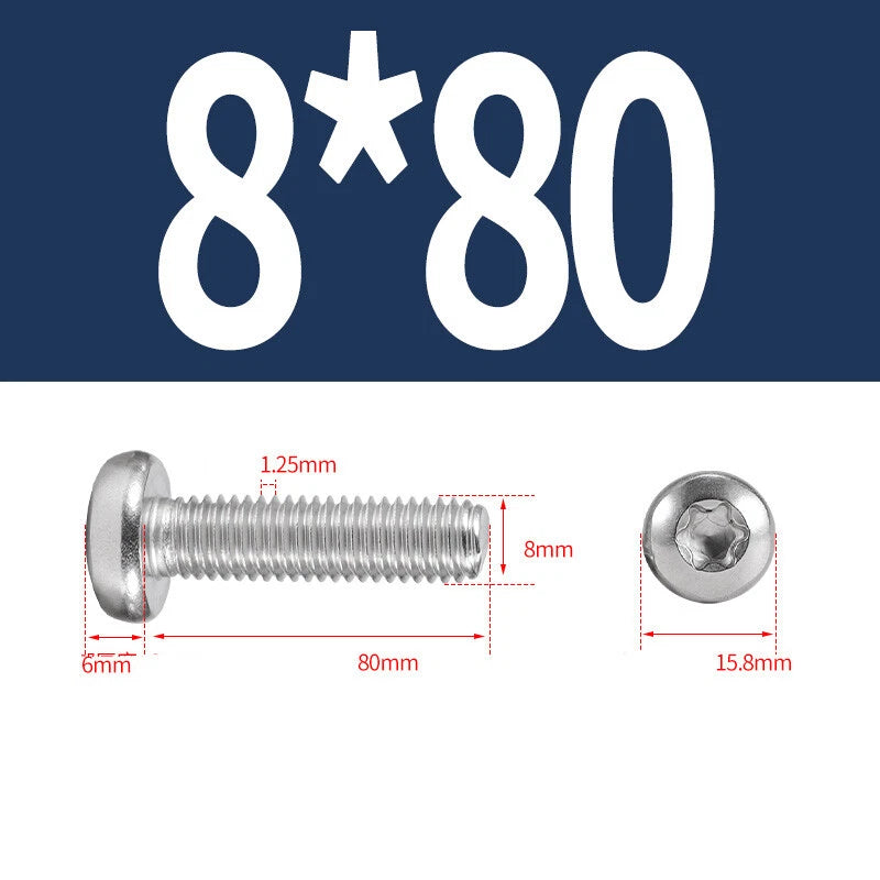M6 M8 M10 A2 STAINLESS STEEL TORX PAN HEAD MACHINE SCREWS HEXOBULAR BOLTS
