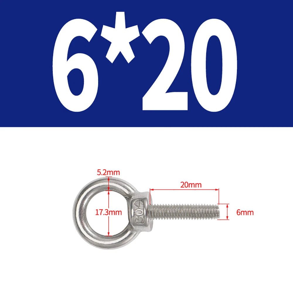 A2 Stainless Steel Lifting Eye Bolts DIN 580 — M3 M4 M5 M6 M8, 9mm–200mm - HomeDIYer