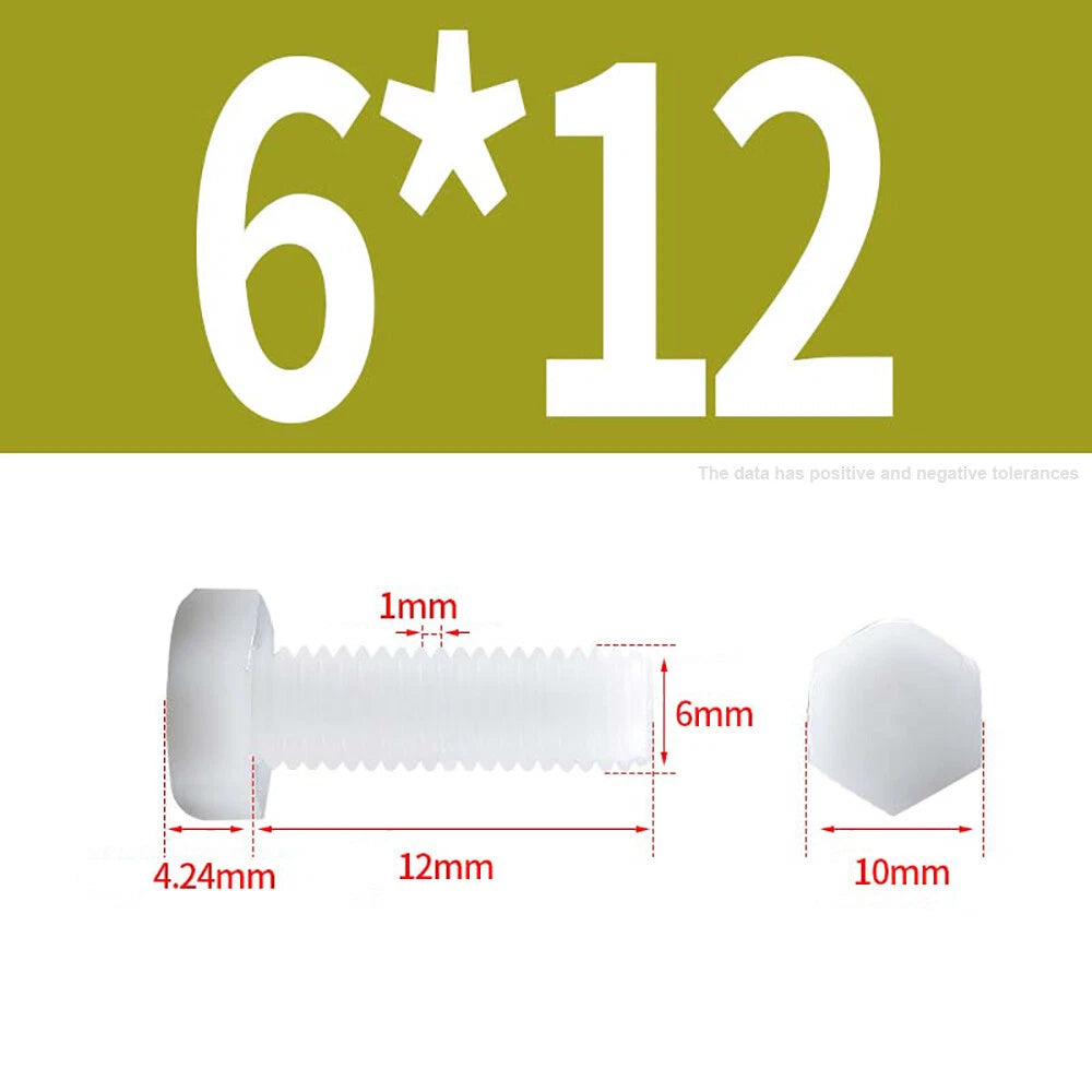 M3–M12 White Nylon Hex Bolts | Plastic Hexagon Head Machine Screws DIN 933