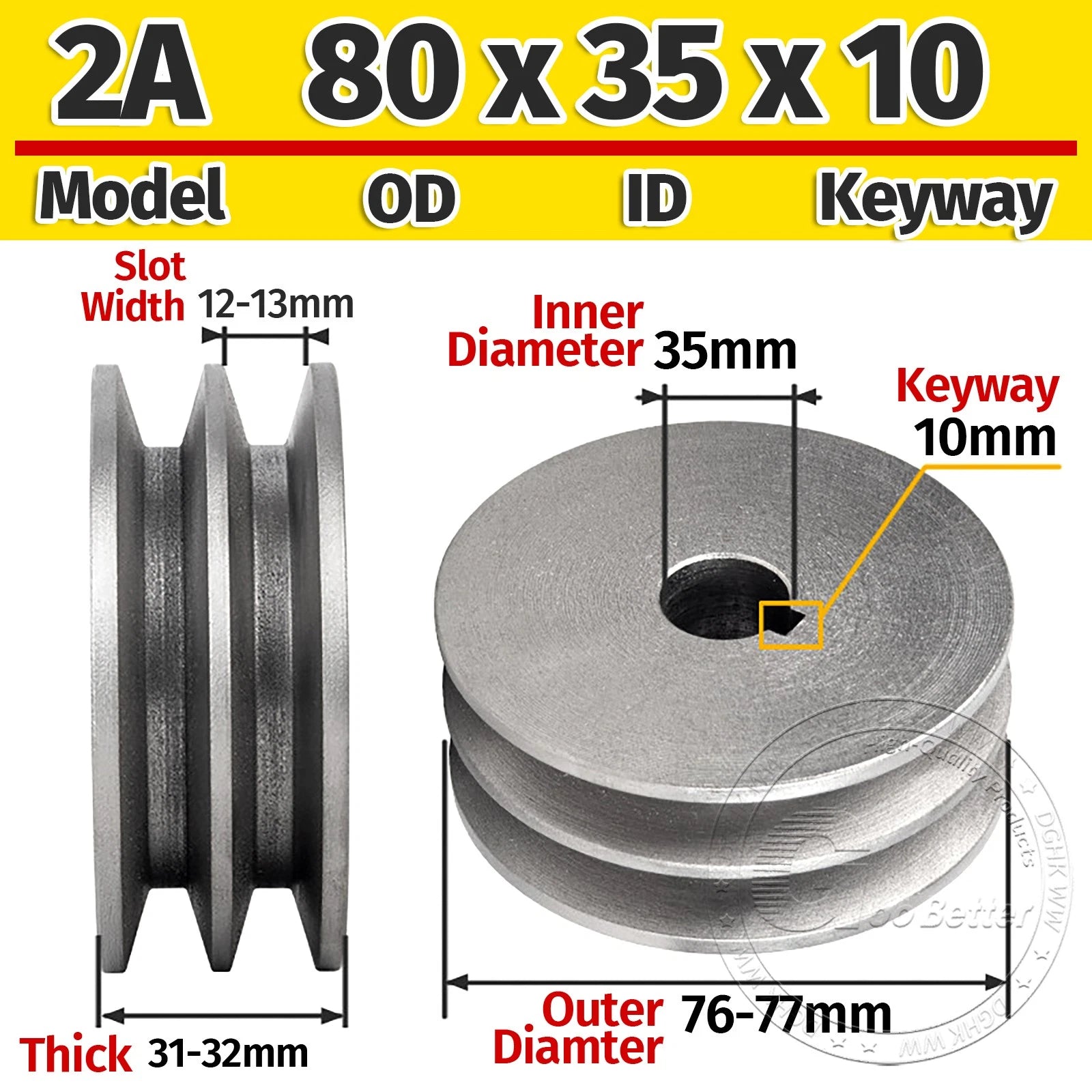 Cast Iron Drive Pulley Double Groove 2A Flat For A/V Belt Pulley OD 60mm-180mm