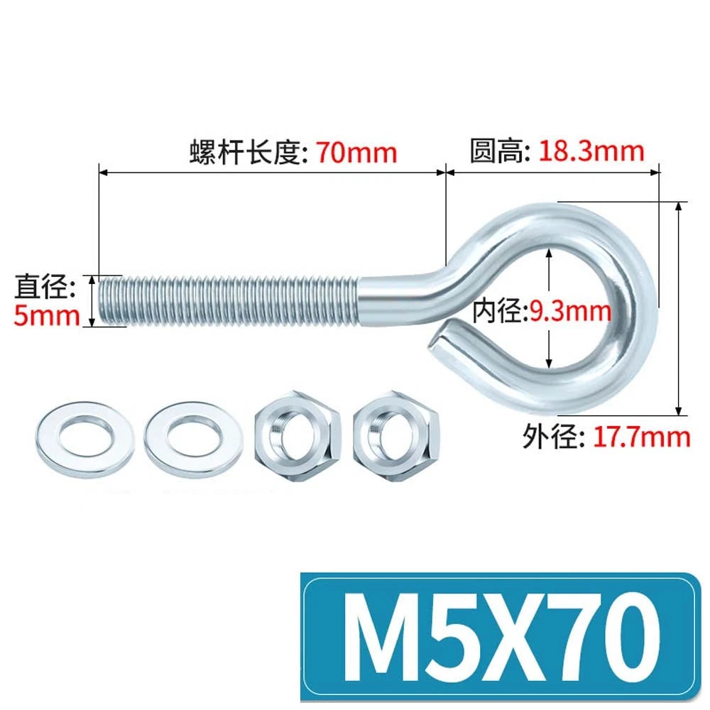 Galvanised Stainless Eye Screws Hooks Eye Bolts Closed Screws Threaded Rings Set