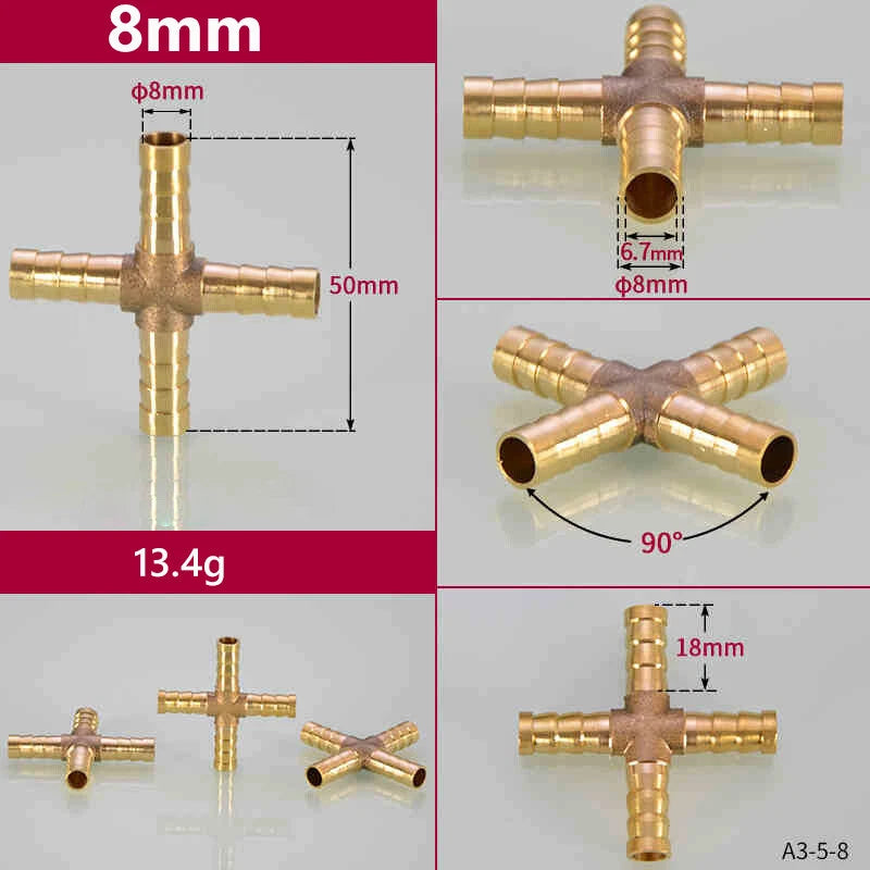 Brass Hose Tail Fittings – Barb Connector Straight Tee Y-Shape 90° Elbow Cross | Air Water Pipe Adapter
