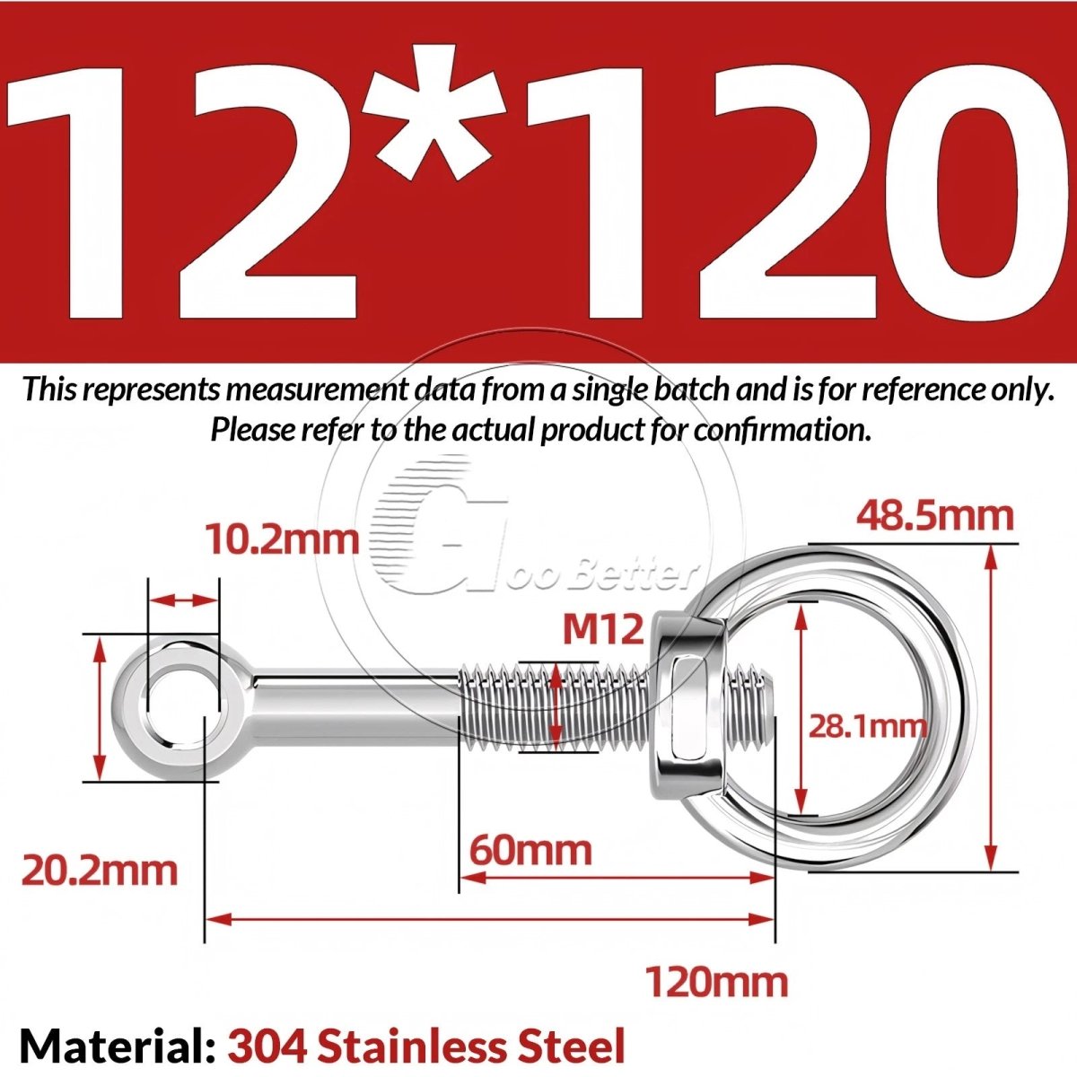 M10 M12 M14 Stainless Steel Eye Bolt & Eye Nut Set — A2 - 304, Threaded Lifting Ring - HomeDIYer