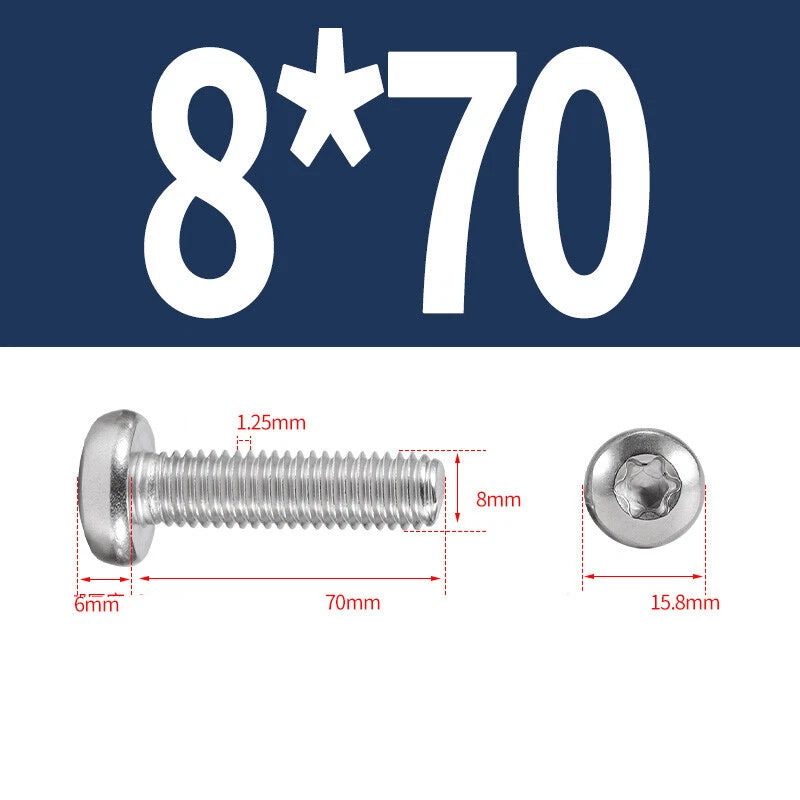 M6 M8 M10 A2 STAINLESS STEEL TORX PAN HEAD MACHINE SCREWS HEXOBULAR BOLTS