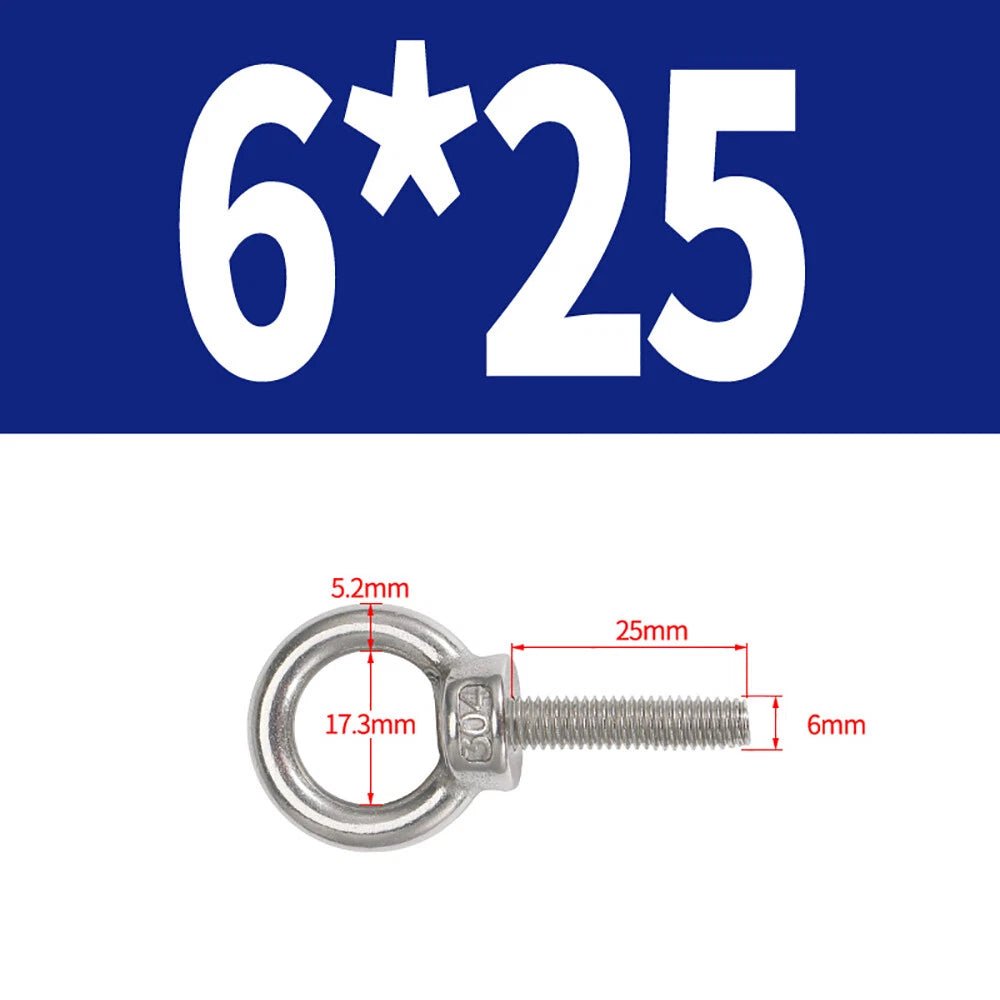 A2 Stainless Steel Lifting Eye Bolts DIN 580 — M3 M4 M5 M6 M8, 9mm–200mm - HomeDIYer