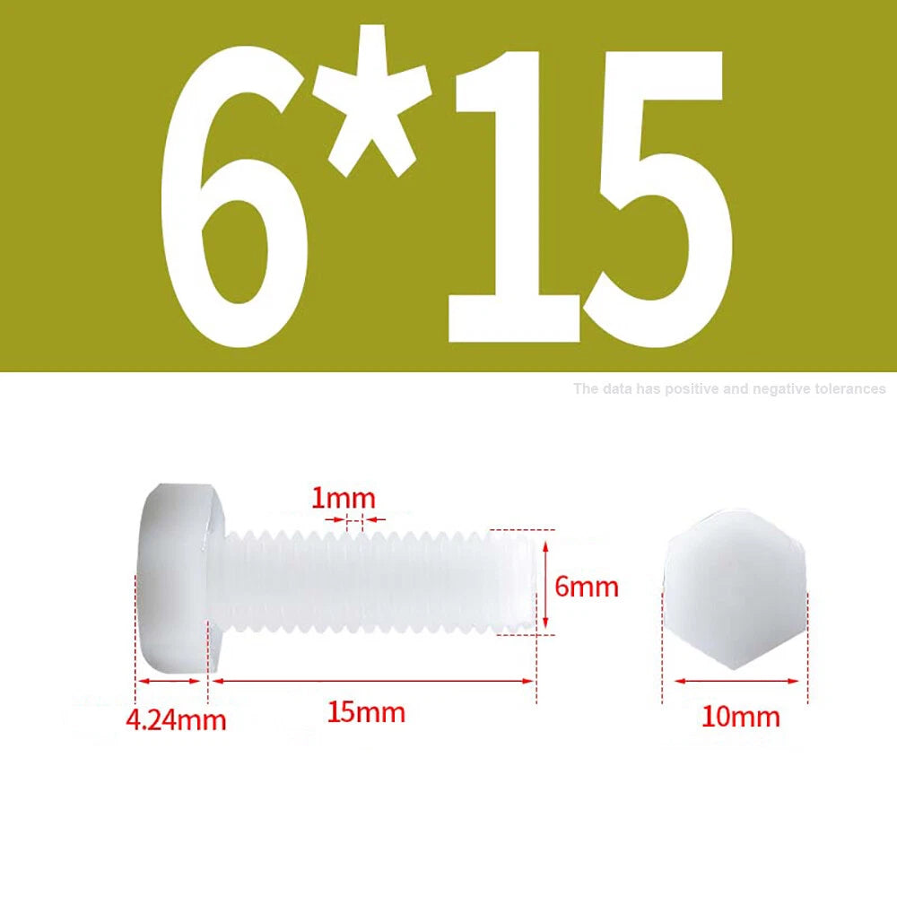 M3–M12 White Nylon Hex Bolts | Plastic Hexagon Head Machine Screws DIN 933