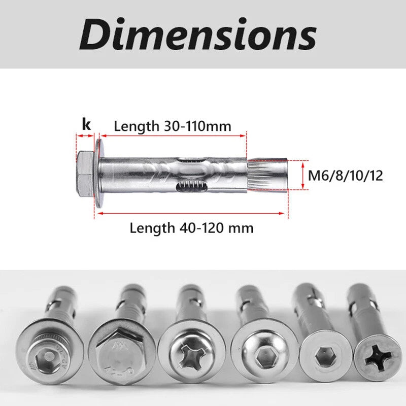 M6 M8 M10 M12 Stainless Steel Expansion Anchor Bolts — Hex, Socket & Phillips Head - HomeDIYer