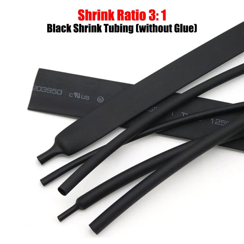 3:1 Ratio Heat Shrink Tubing – Black Electrical Wire Sleeving (Without Glue)
