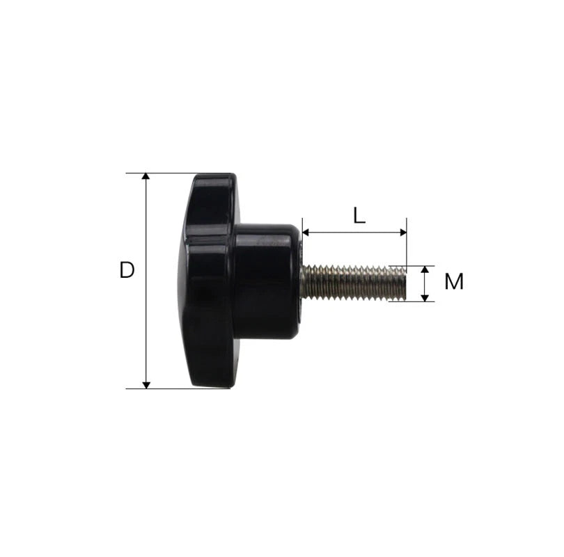 M8 Plastic Black Thumb Screw Male Thread Star Knob Grip Hand Tightening Screws