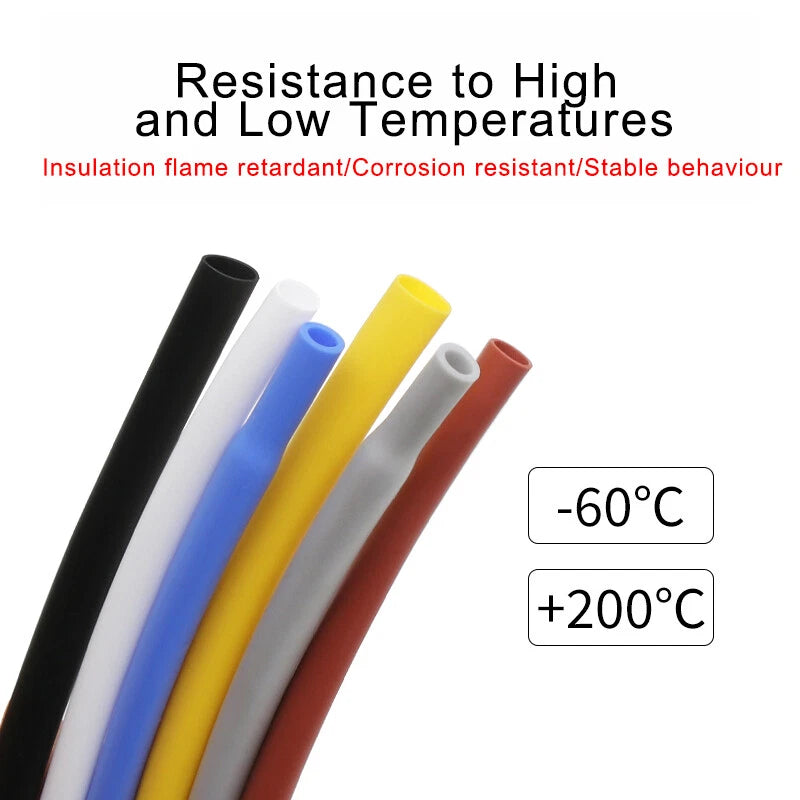 Silicone Rubber Heat Shrink Tubing — Flexible Heatshrink Tube, φ0.8mm–φ40mm, 6 Colors