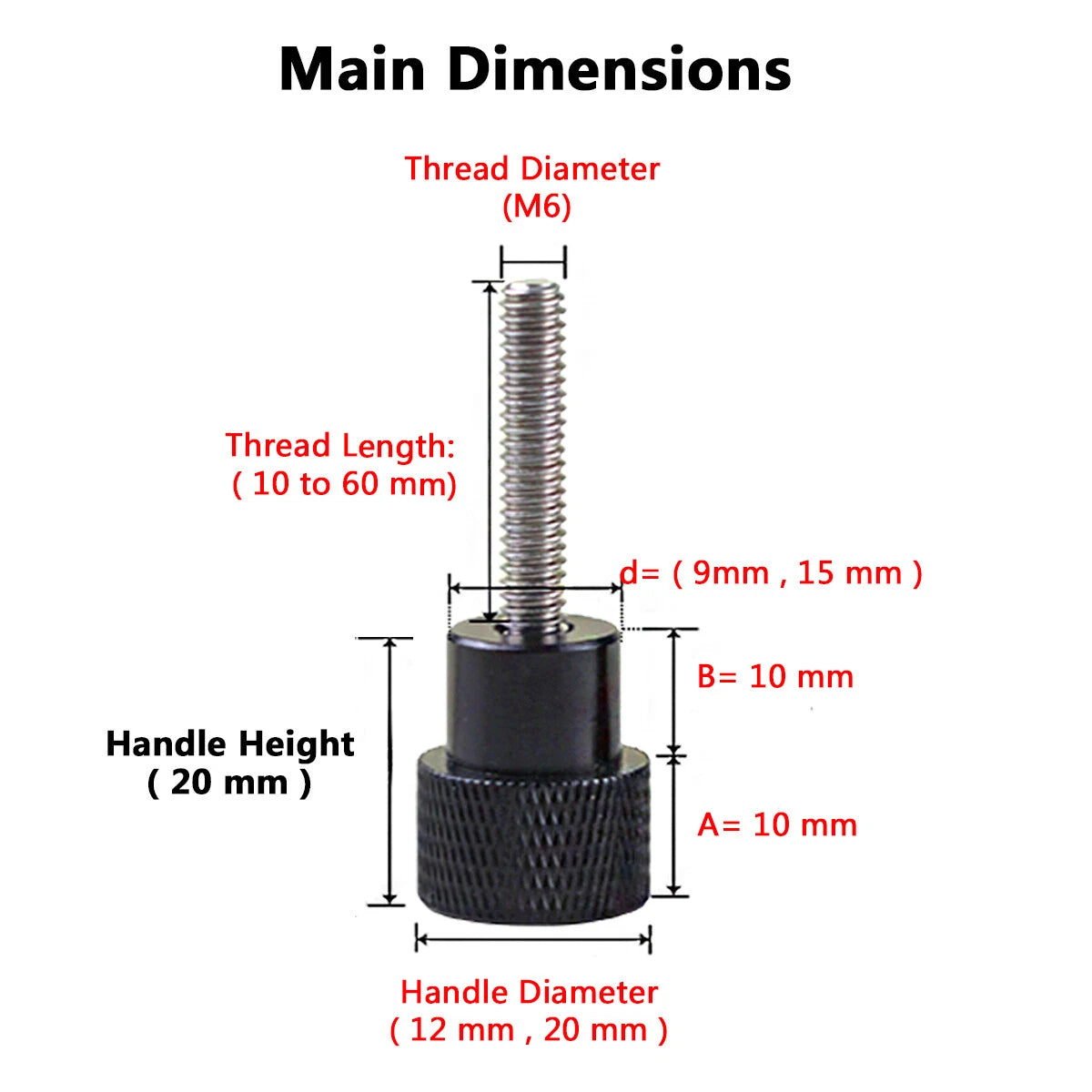 M6 Knurled Thumb Screws with collar High Type Stainless Steel Red, Black, Silver