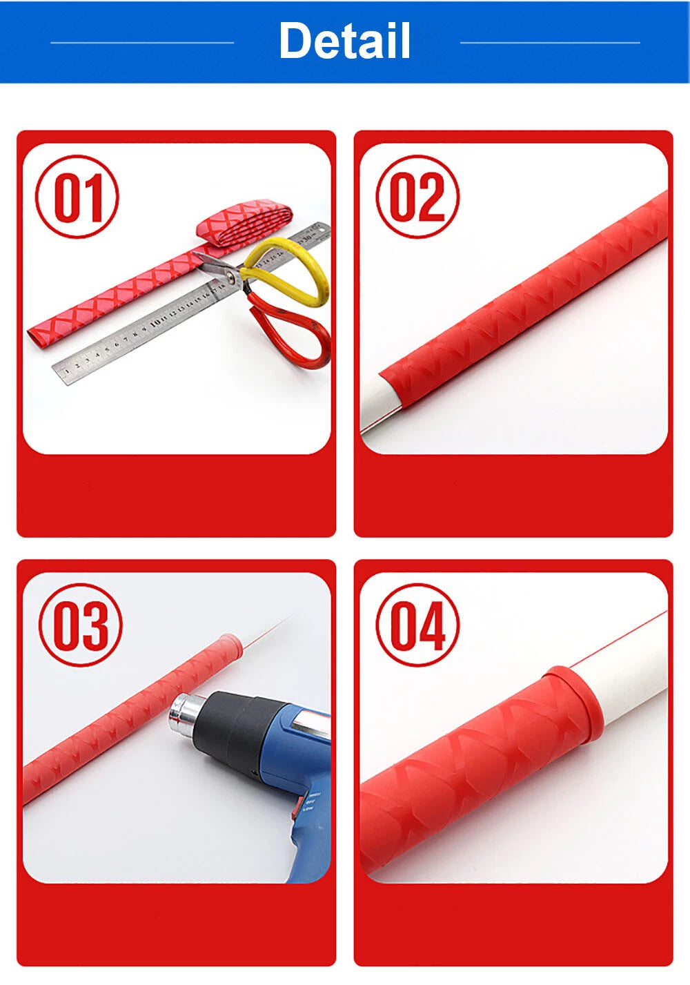 Heat Shrink Fishing Rod Handle Grip Tubing — Non-Slip Textured Sleeve, 15–50mm