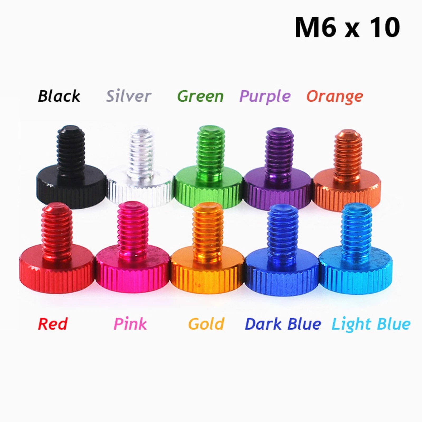 Knurled Thumb Screws M6 x 10mm Aluminum Alloy DIY Hand Tighten Grip Knob Bolts