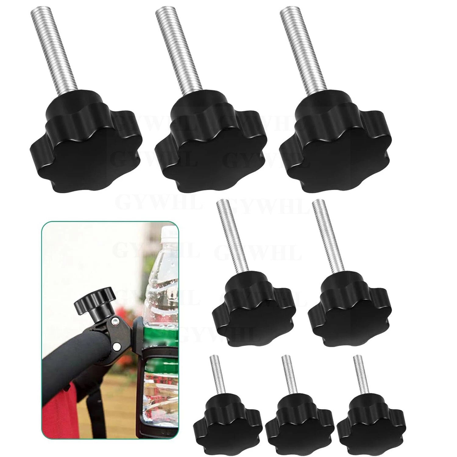 Zinc Plated Thumb Screws Hand Knob Grip Bolt Black Plastic Hexalobular Star Head