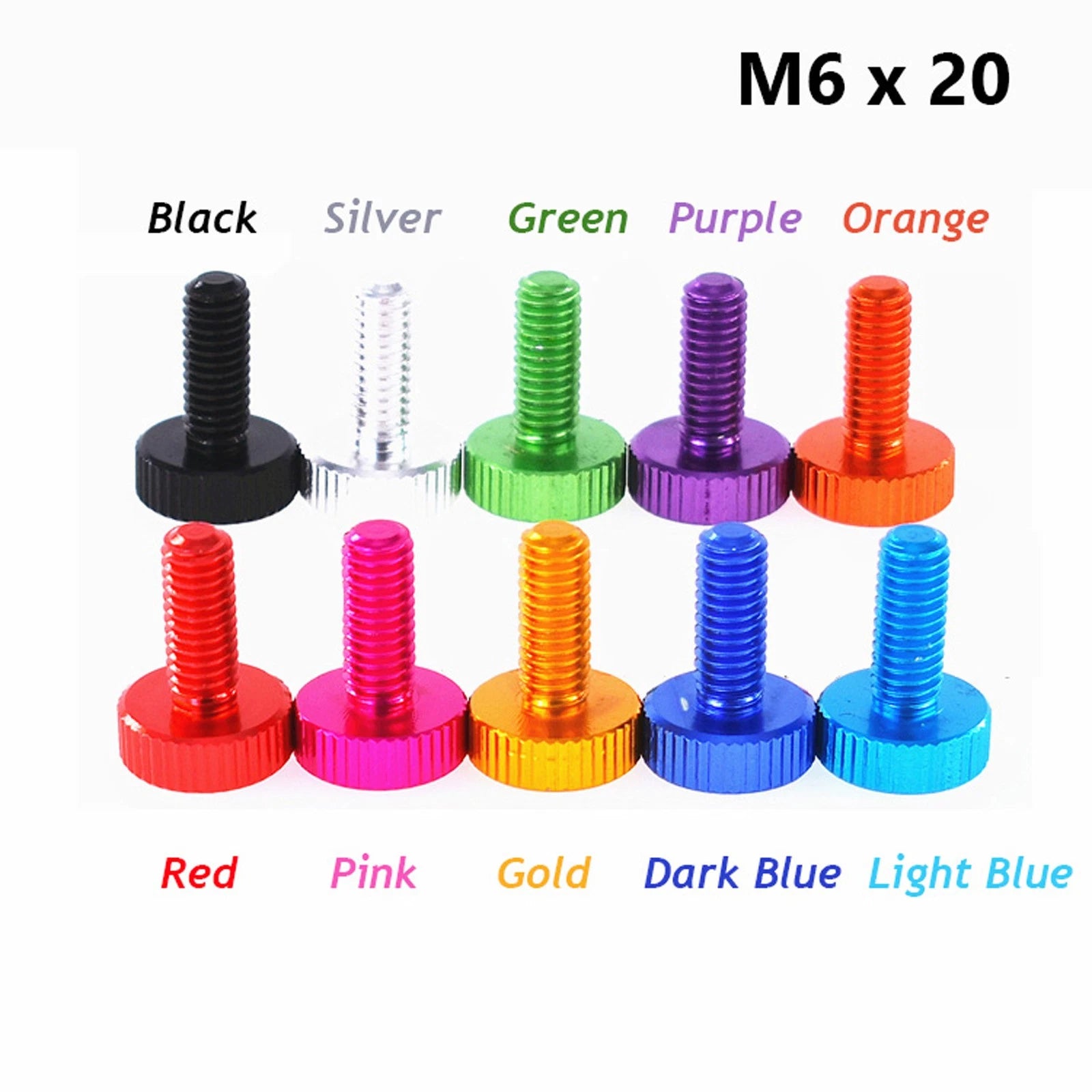 Knurled Thumb Screws M6 x 20mm Aluminum Alloy DIY Hand Tighten Grip Knob Bolts
