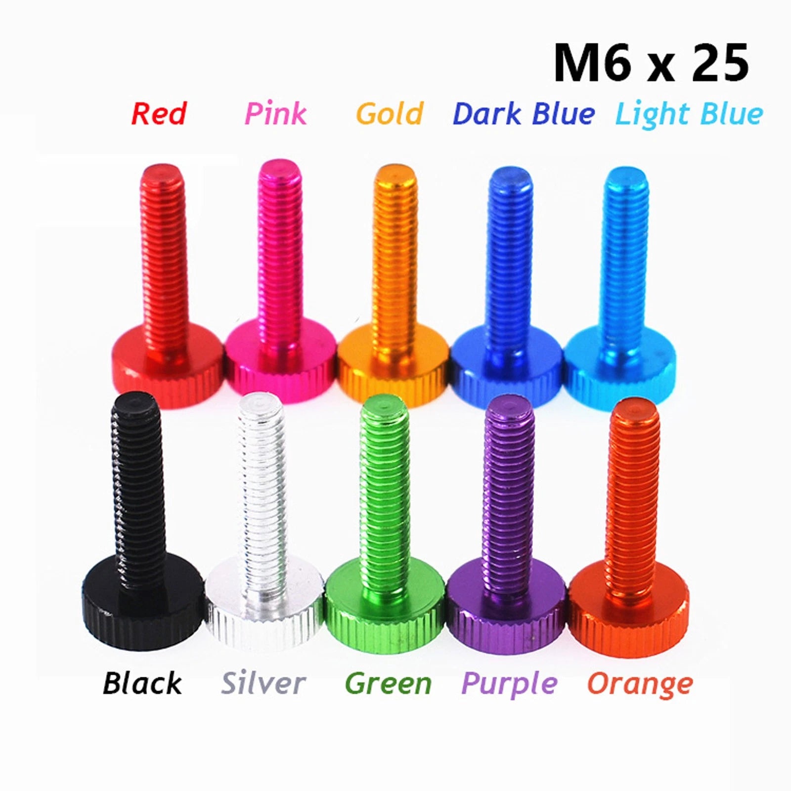 nurled Thumb Screws M6 x 25mm Aluminum Alloy DIY Hand Tighten Grip Knob Bolts