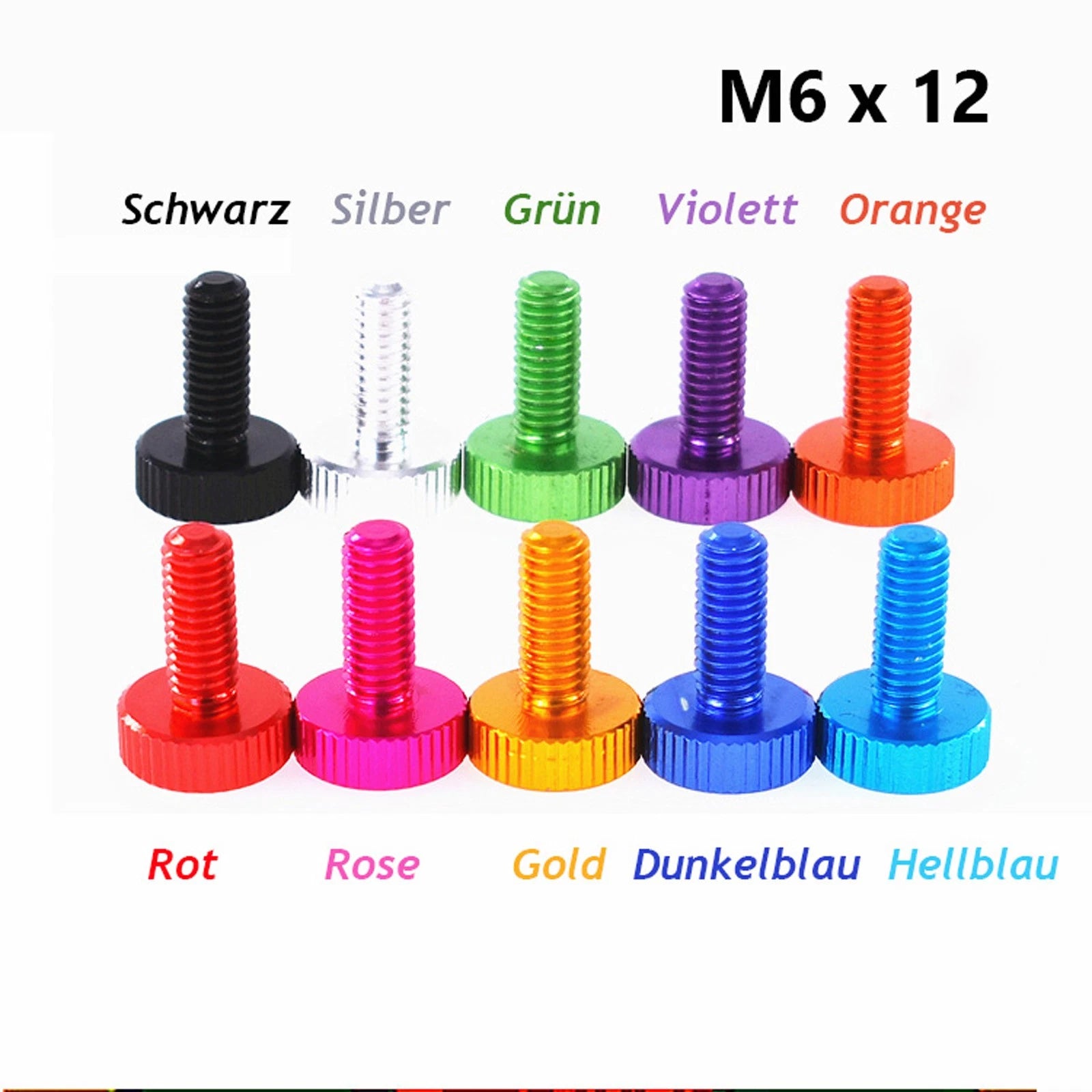 Knurled Thumb Screws M6 x 12mm Aluminum Alloy DIY Hand Tighten Grip Knob Bolts