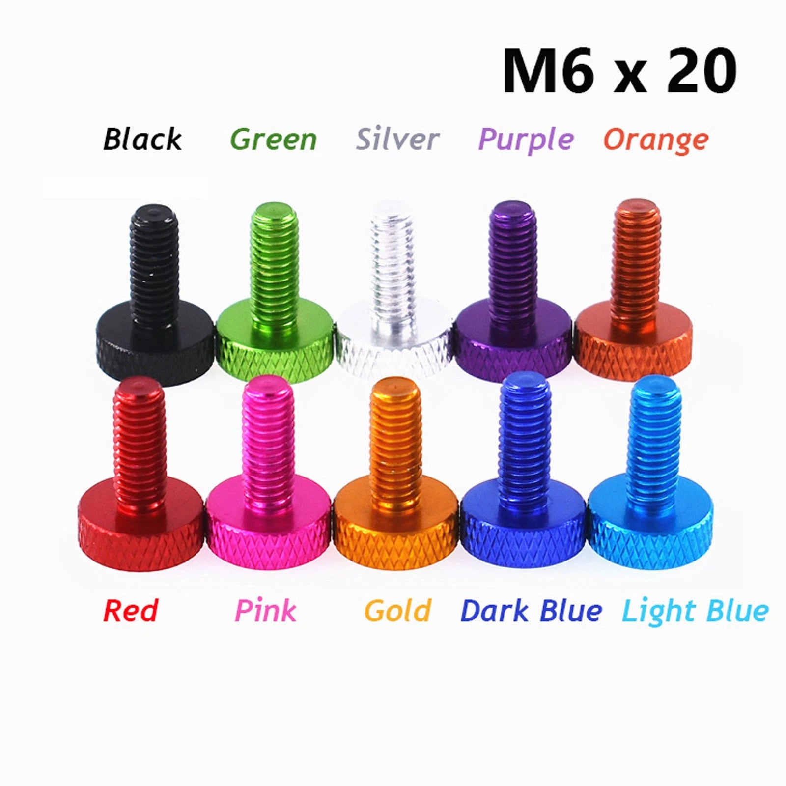 M6x20mm Knurled Thumb Screws Aluminum Alloy DIY Hand Tighten Grip Knob Bolts