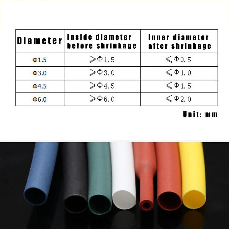 3:1 Heat Shrink Tubing — Unlined Weatherproof Sleeve, 1.5mm–6mm, 6 Colors