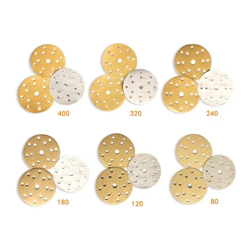 6" 150mm 15 Hole Yellow Sandpaper Wet And Dry Sanding Discs Pads 40-1000 Grit
