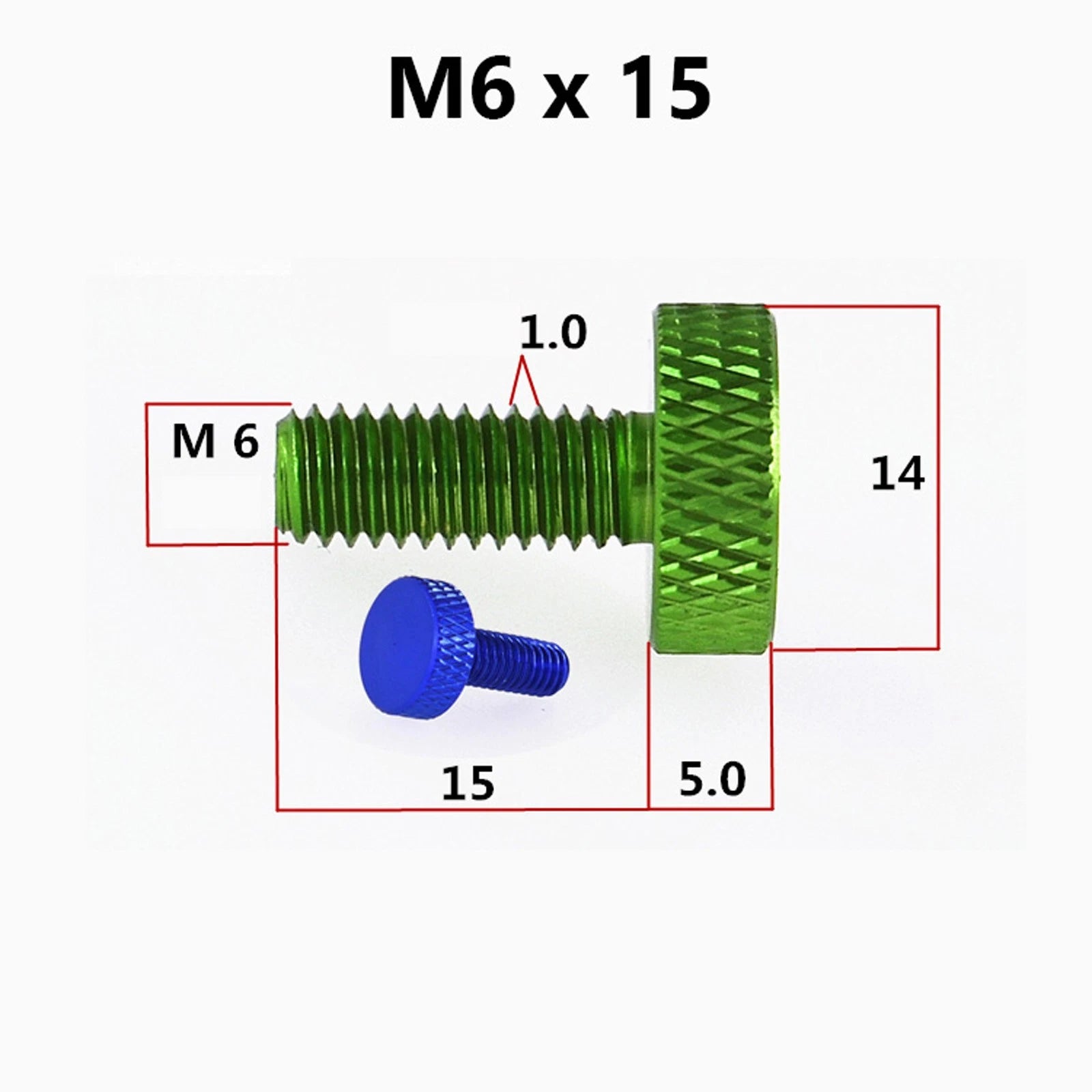 M6x15mm Knurled Thumb Screws Aluminum Alloy DIY Hand Tighten Grip Knob Bolts