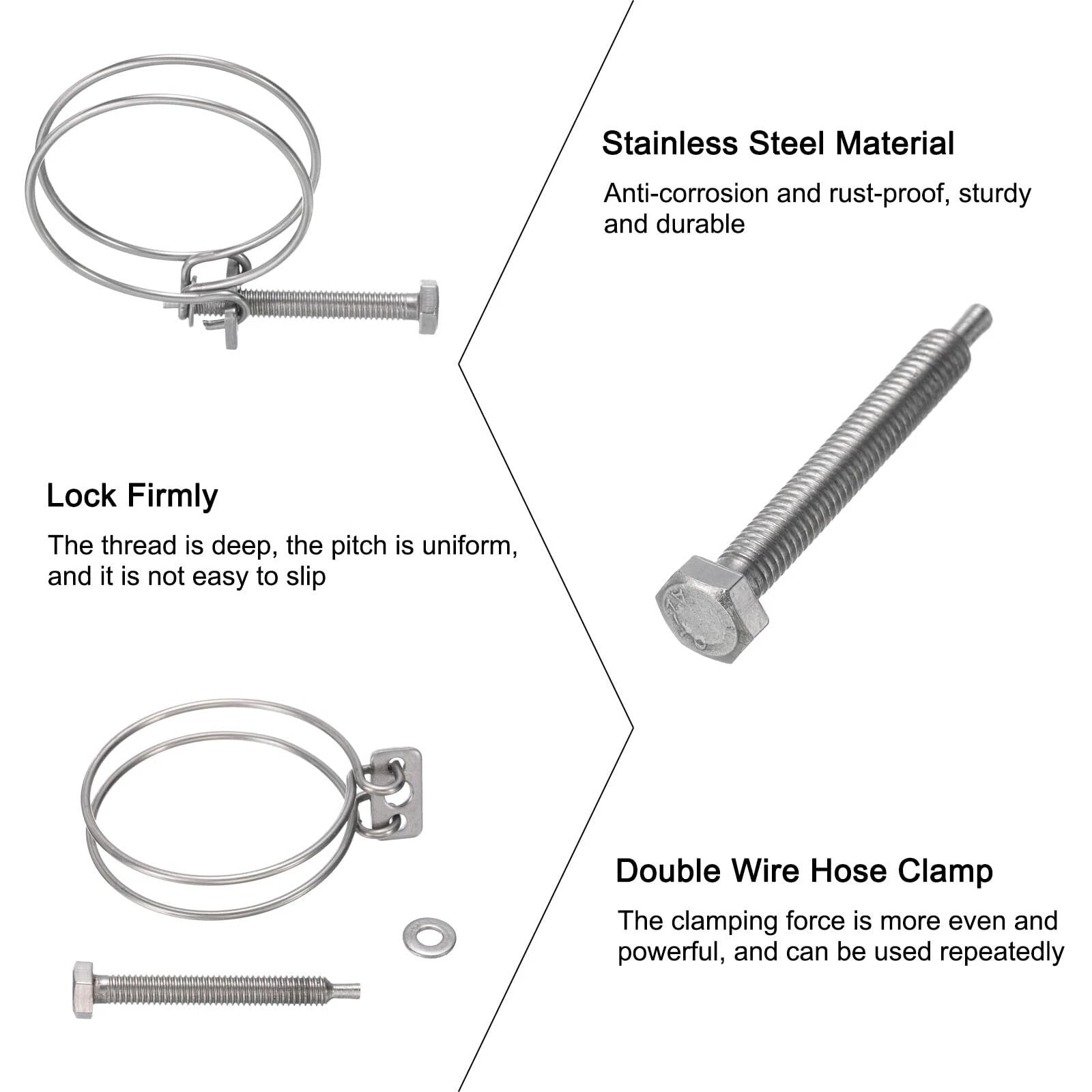 Double Wire Hose Clips - Stainless Steel, Pond Pipe Koi Fish Fitting Pump 9 -300