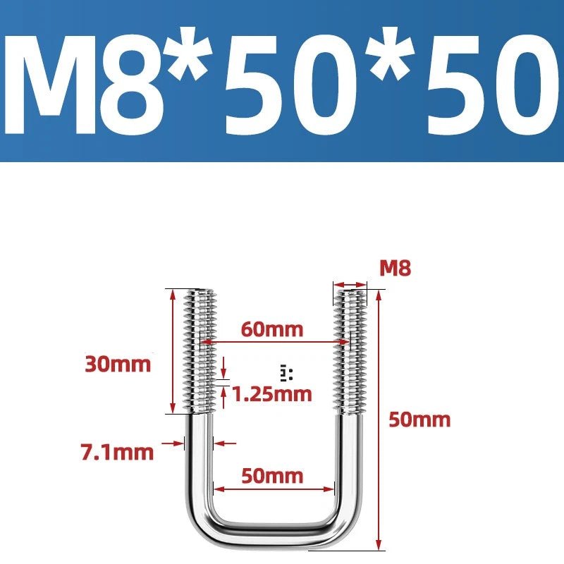 A2 304 Stainless Steel Square U - Bolt Clamp — M6 M8 M10 M12, Multiple Lengths - HomeDIYer