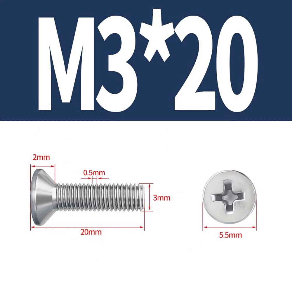 M2–M8 A4 Stainless Steel Phillips Countersunk Screws – Marine Grade, DIN 965, Fully Threaded (3–100mm)