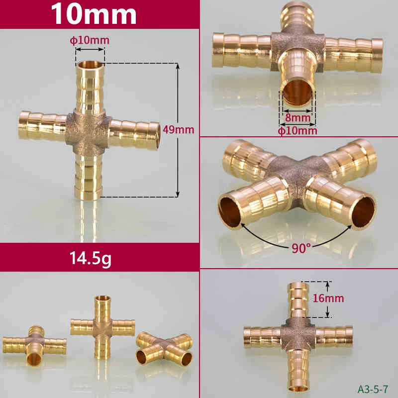 Brass Hose Tail Fittings – Barb Connector Straight Tee Y-Shape 90° Elbow Cross | Air Water Pipe Adapter