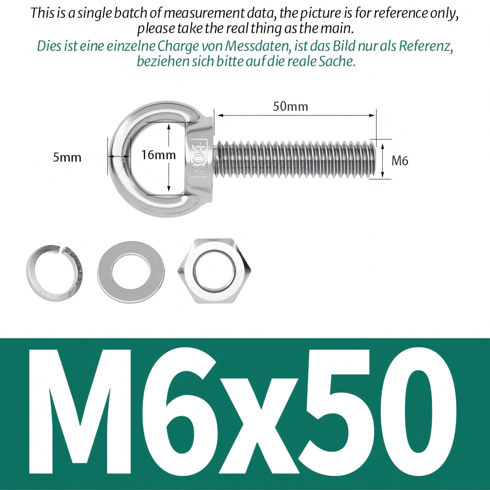 M3 M4 M5 M6 Eye Bolts Kit Screws Nut Washer Long Boat Stainless Steel A2 304