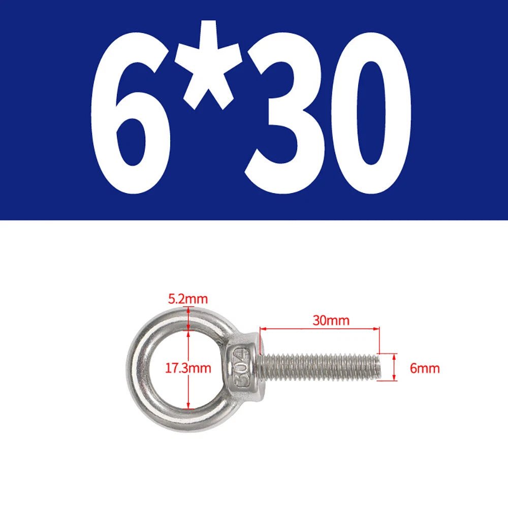 A2 Stainless Steel Lifting Eye Bolts DIN 580 — M3 M4 M5 M6 M8, 9mm–200mm - HomeDIYer