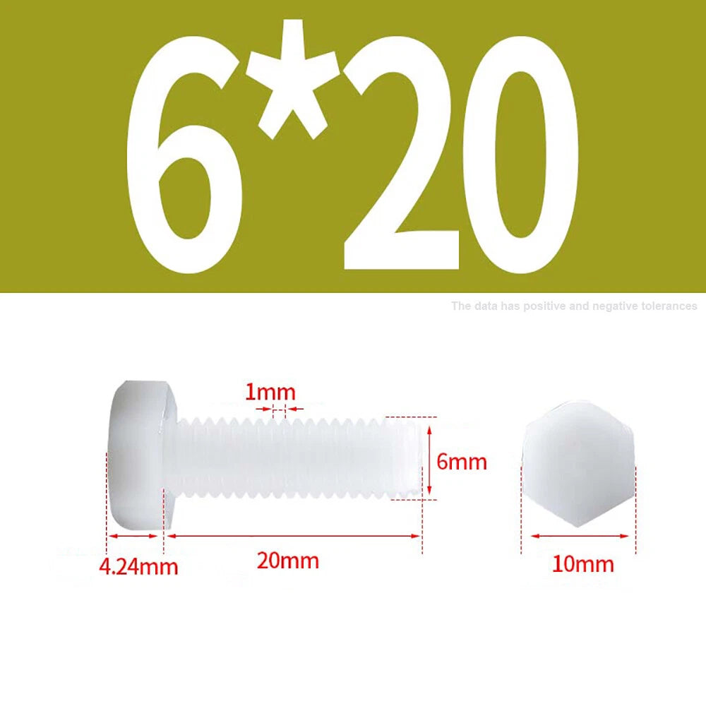 M3–M12 White Nylon Hex Bolts | Plastic Hexagon Head Machine Screws DIN 933