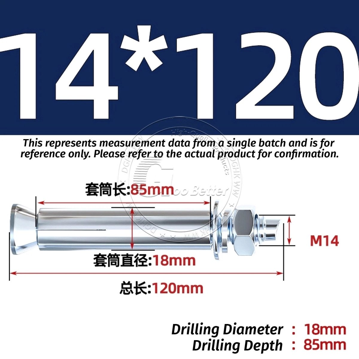 Concrete Expansion Anchor Bolts M6–M20, Extra Long Masonry Wall Screws – Iron Blue White Zinc / Iron - colour Zinc - HomeDIYer