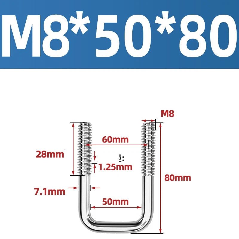 A2 304 Stainless Steel Square U - Bolt Clamp — M6 M8 M10 M12, Multiple Lengths - HomeDIYer