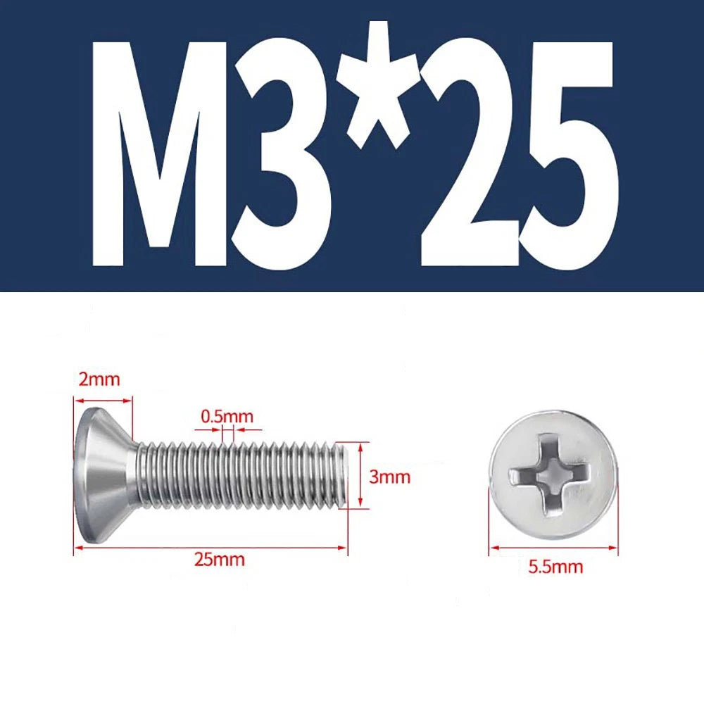 M2–M8 A4 Stainless Steel Phillips Countersunk Screws – Marine Grade, DIN 965, Fully Threaded (3–100mm)