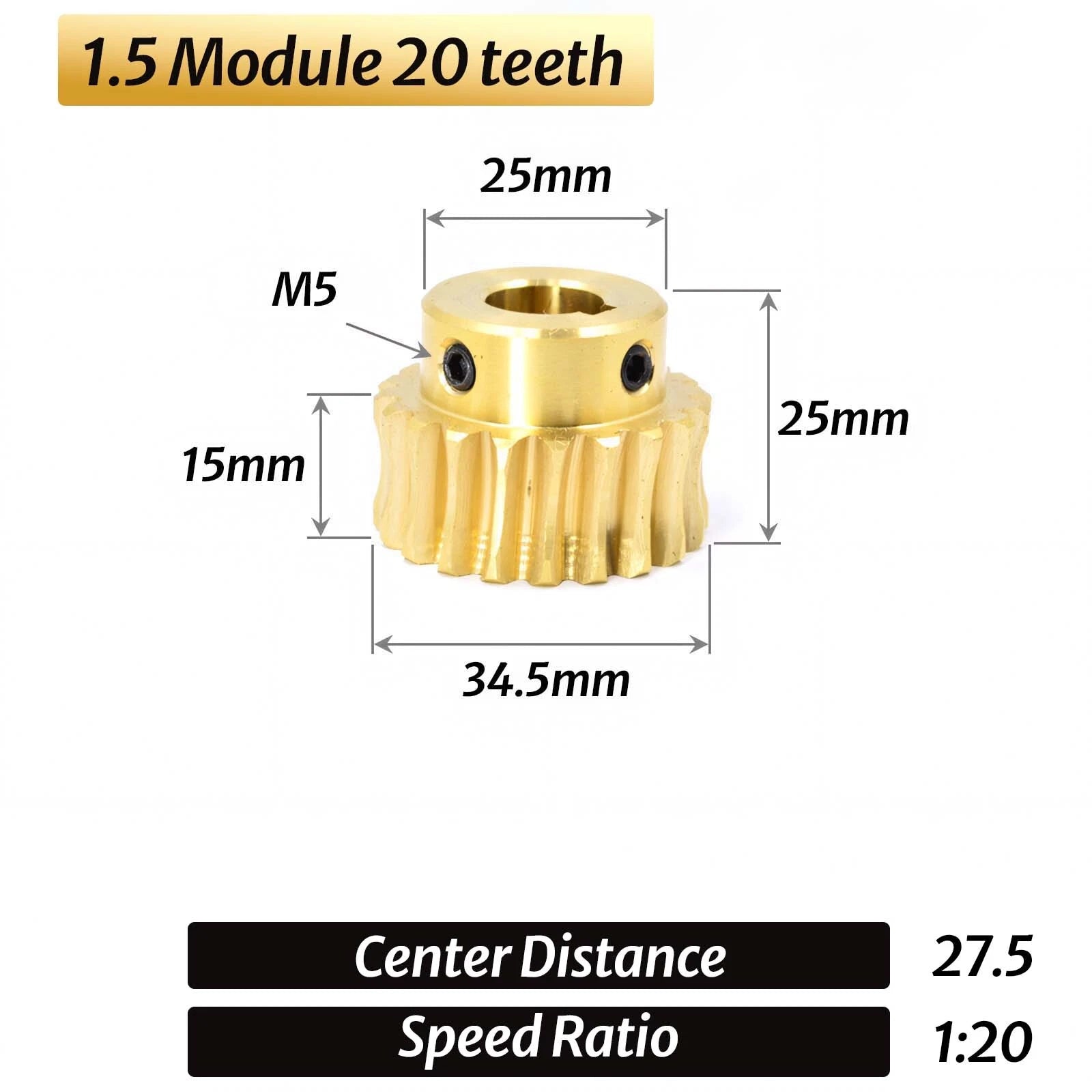 0.5/0.8/1/1.5 Module 20T to 60T Gear Copper Worm Wheel Gear & Worm Gear Shaft