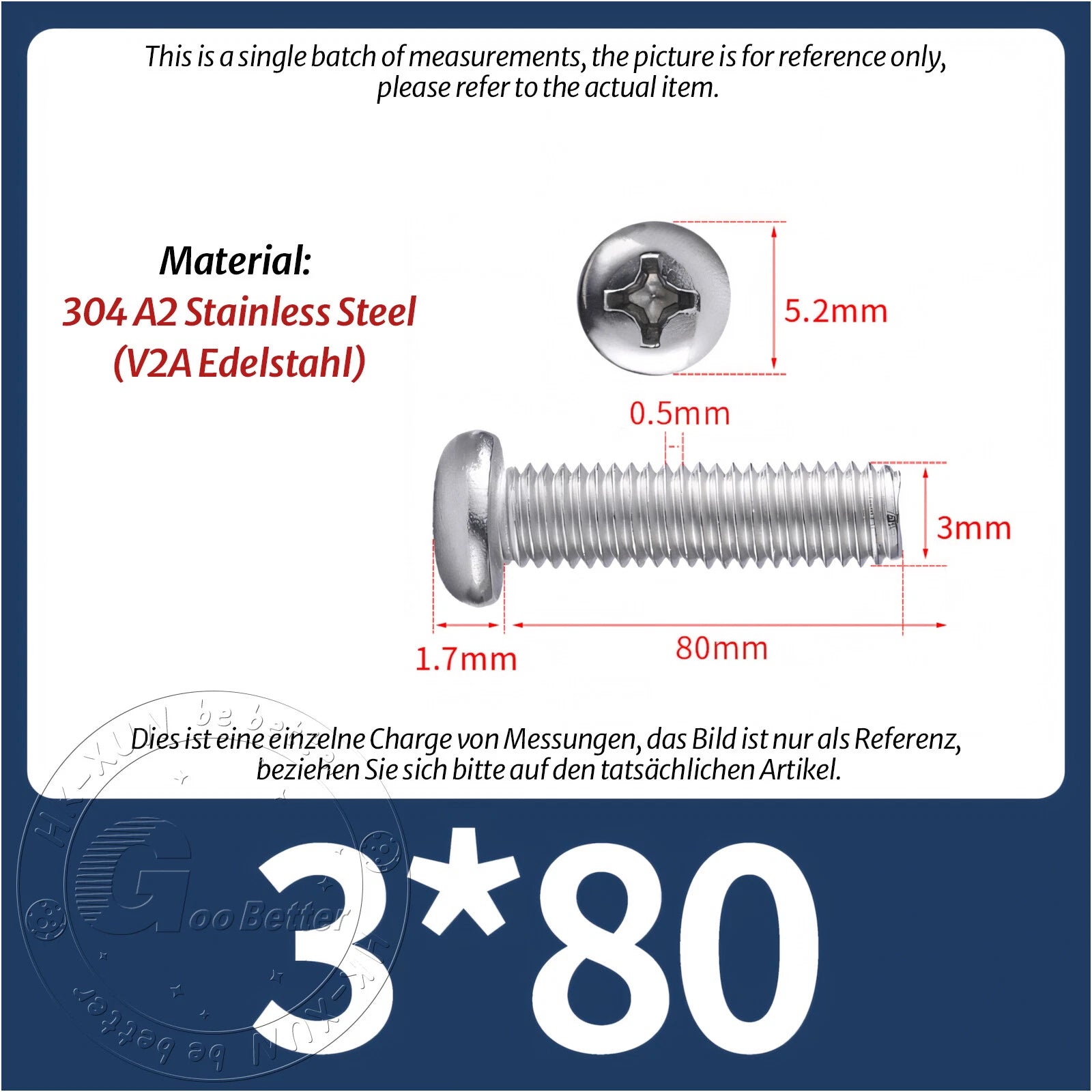 M3 M3.5 Phillips Pan Head Machine Screws – A2 Stainless Steel DIN 7985H (3–180mm Lengths)
