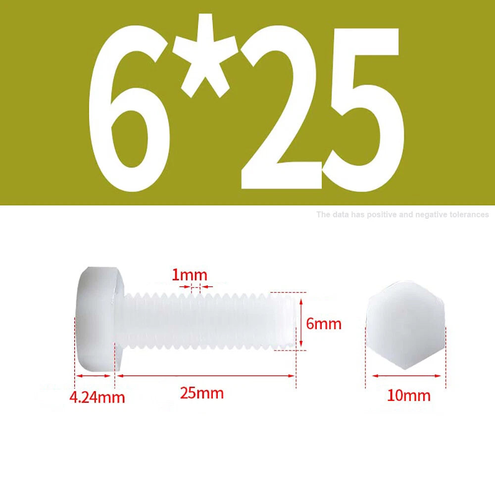 M3–M12 White Nylon Hex Bolts | Plastic Hexagon Head Machine Screws DIN 933