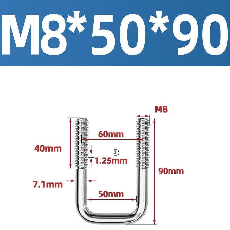 A2 304 Stainless Steel Square U - Bolt Clamp — M6 M8 M10 M12, Multiple Lengths - HomeDIYer