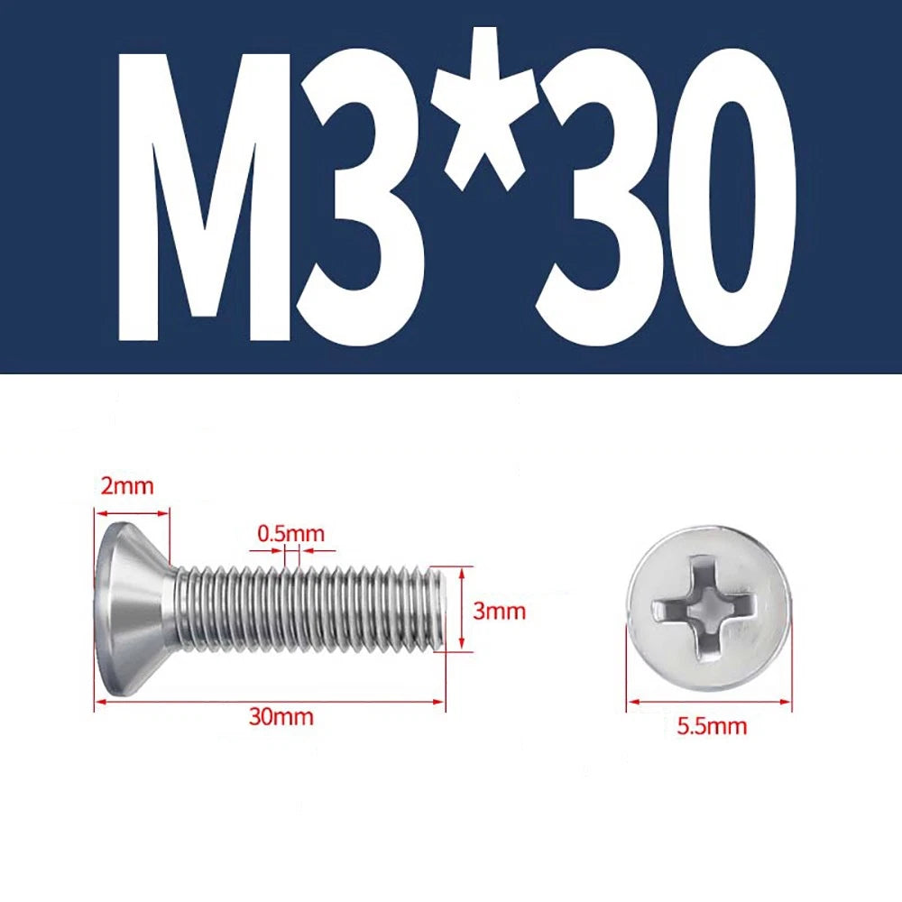 M2–M8 A4 Stainless Steel Phillips Countersunk Screws – Marine Grade, DIN 965, Fully Threaded (3–100mm)