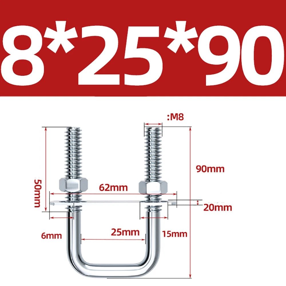 Square U - Bolts with Plate and Nuts – M6 M8 M10 M12 Zinc Plated, Trailer & Pipe Clamp Fasteners - HomeDIYer