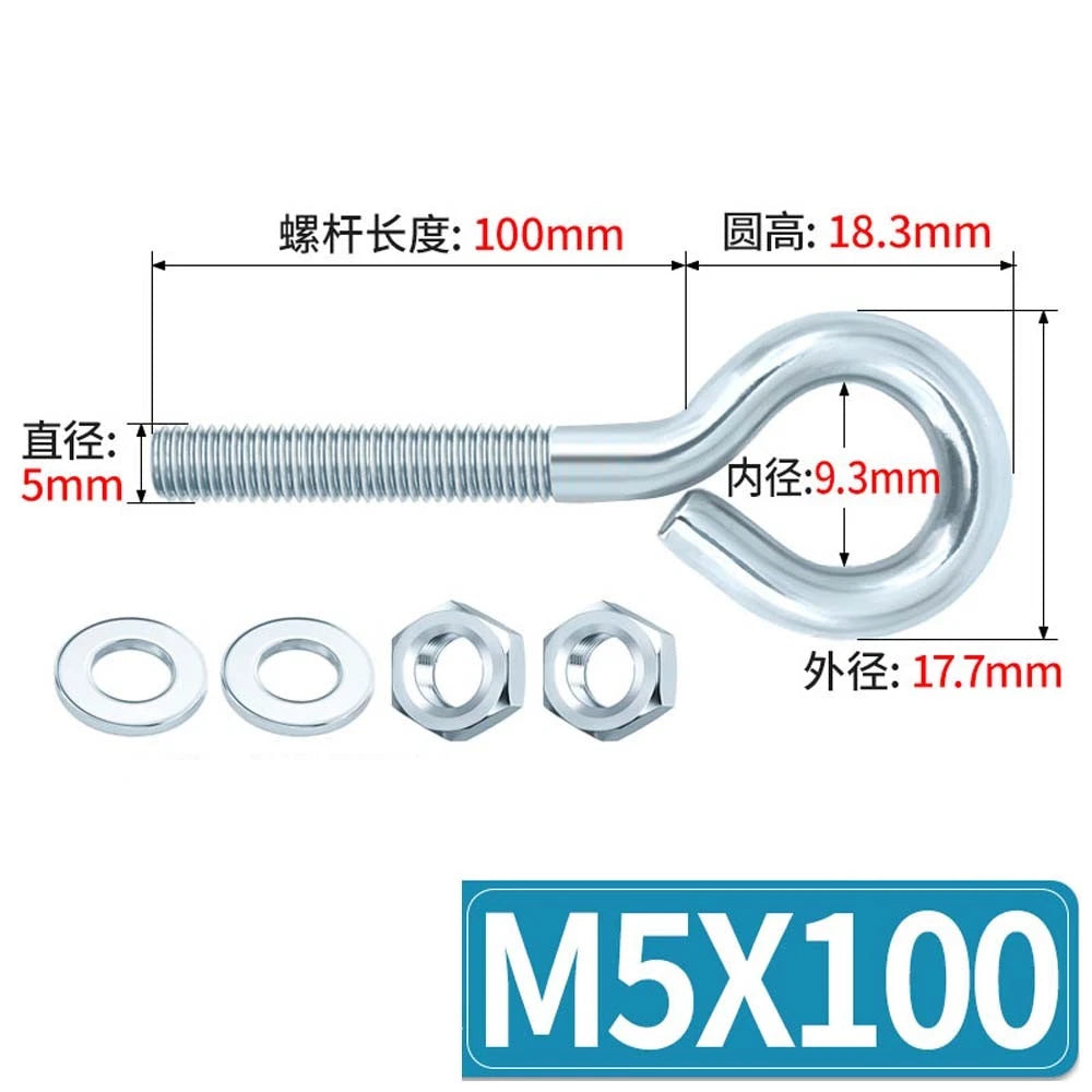 Galvanised Stainless Eye Screws Hooks Eye Bolts Closed Screws Threaded Rings Set