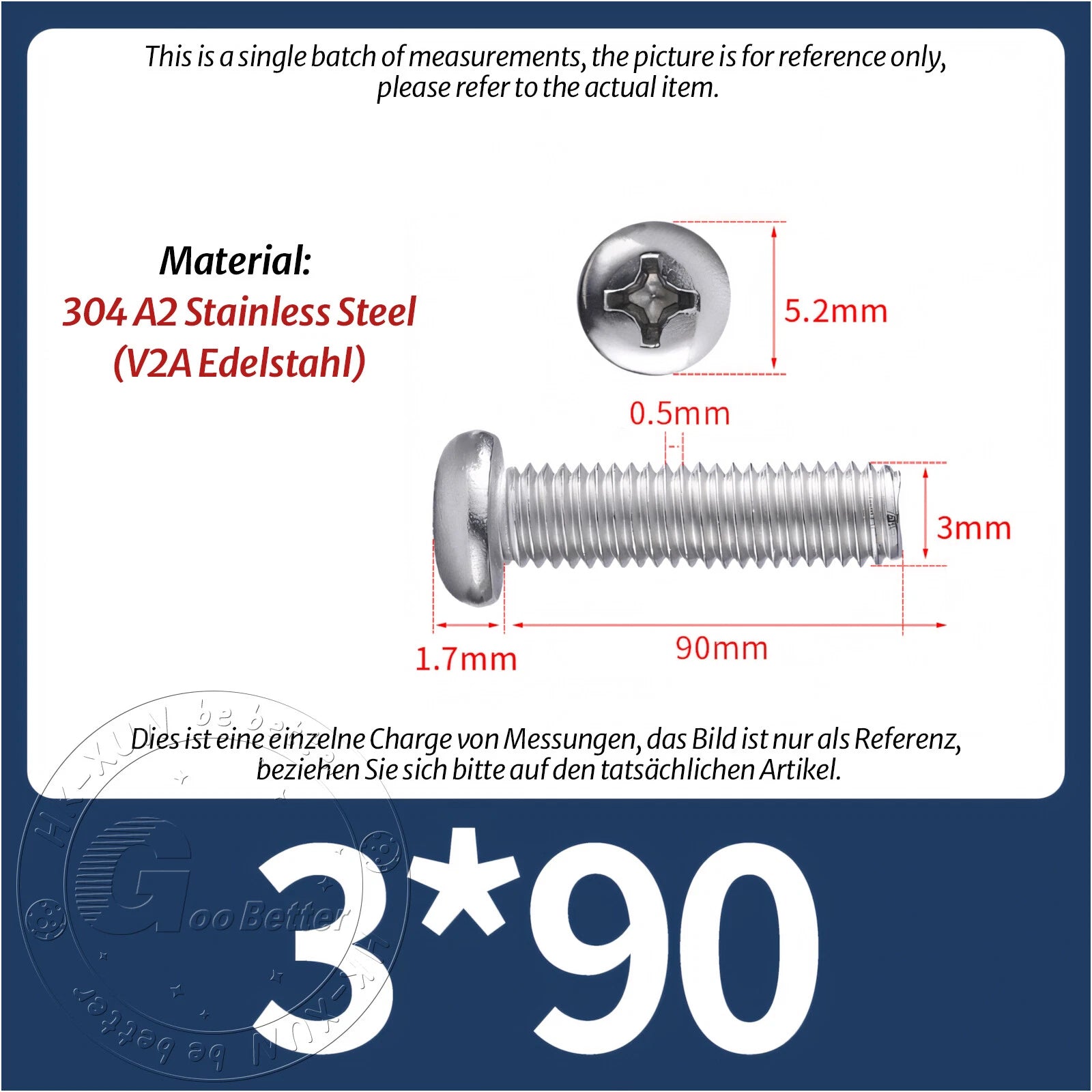 M3 M3.5 Phillips Pan Head Machine Screws – A2 Stainless Steel DIN 7985H (3–180mm Lengths)