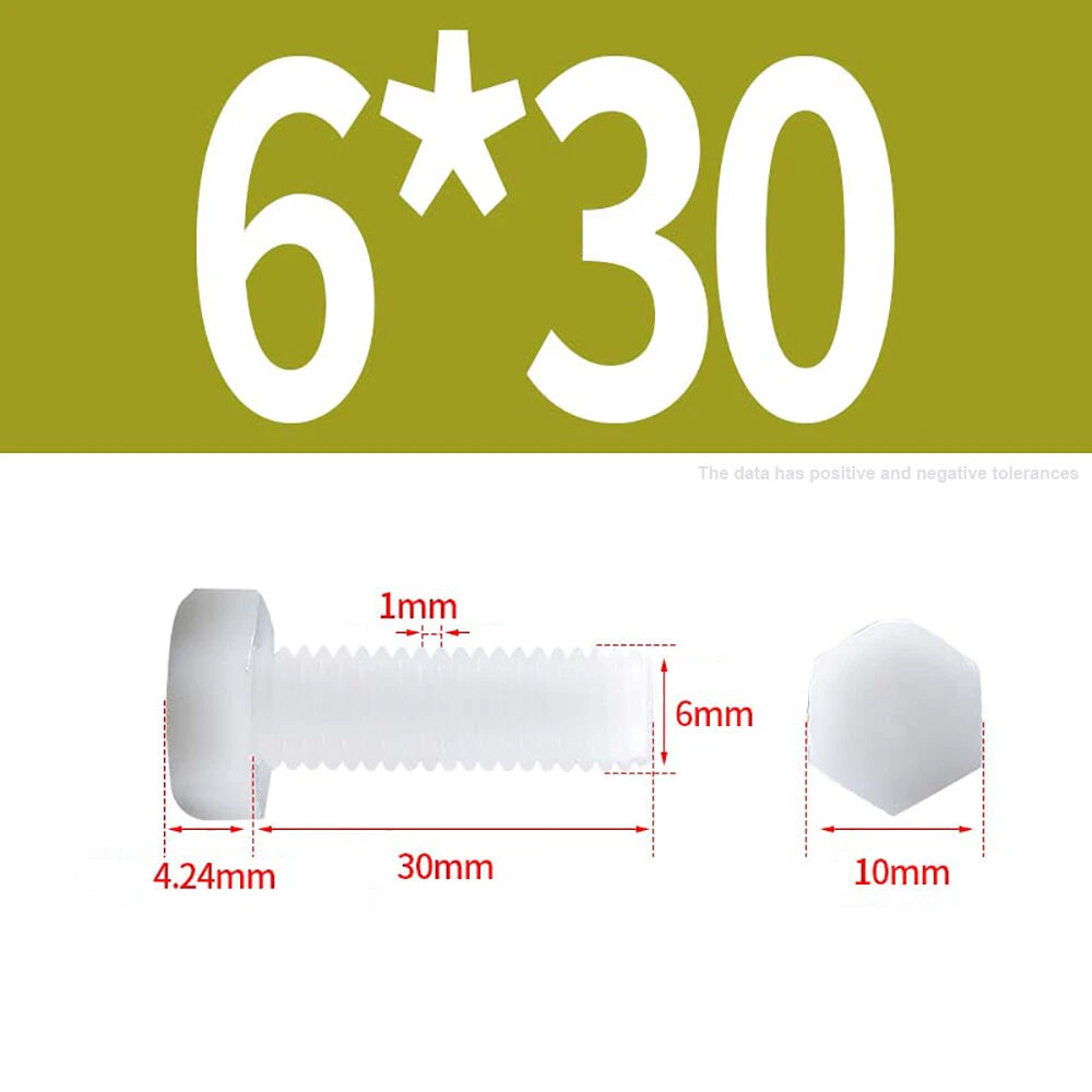 M3–M12 White Nylon Hex Bolts | Plastic Hexagon Head Machine Screws DIN 933