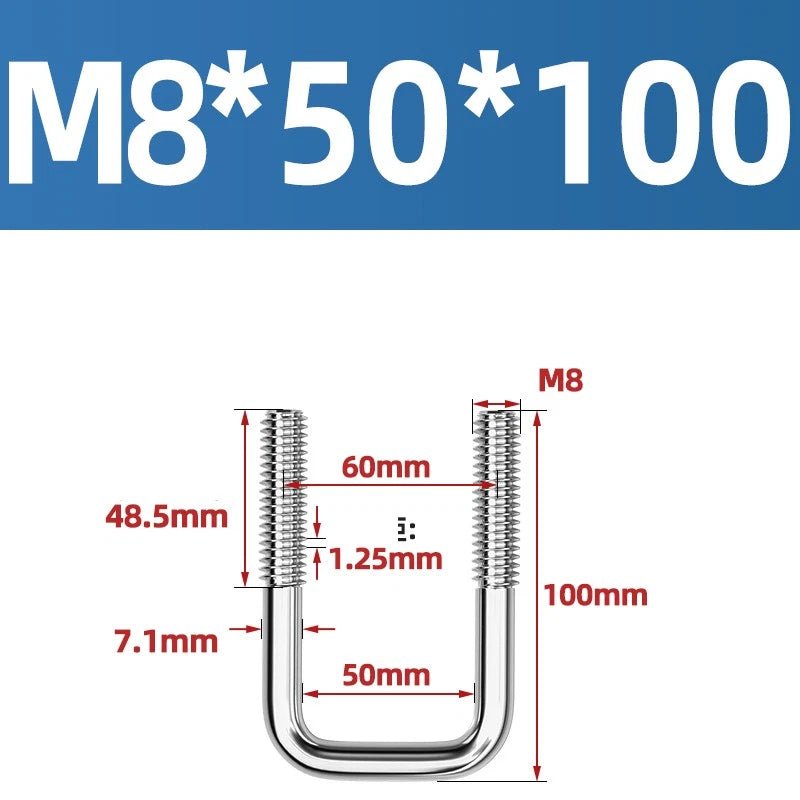 A2 304 Stainless Steel Square U - Bolt Clamp — M6 M8 M10 M12, Multiple Lengths - HomeDIYer
