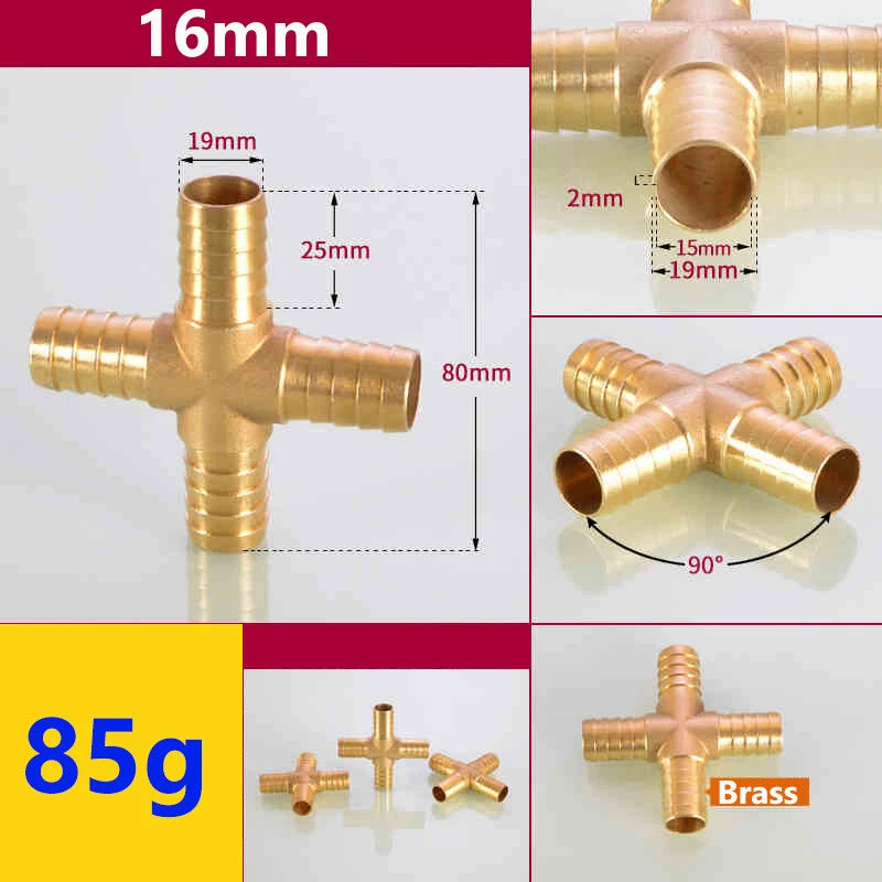 Brass Hose Tail Fittings – Barb Connector Straight Tee Y-Shape 90° Elbow Cross | Air Water Pipe Adapter