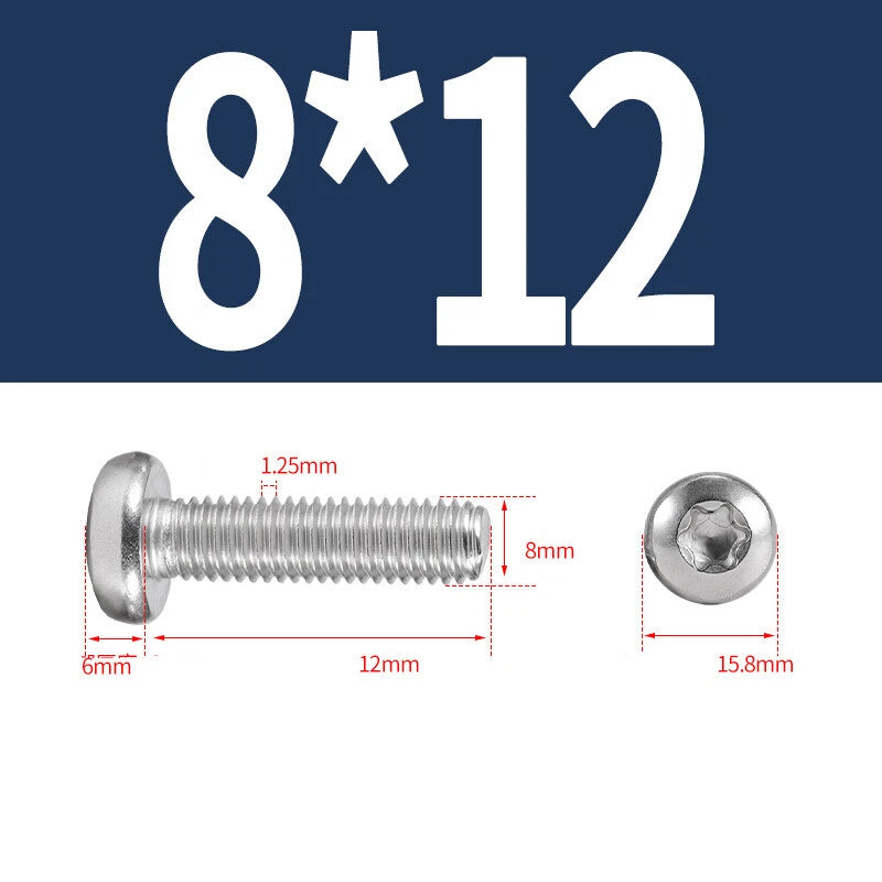 M6 M8 M10 A2 STAINLESS STEEL TORX PAN HEAD MACHINE SCREWS HEXOBULAR BOLTS
