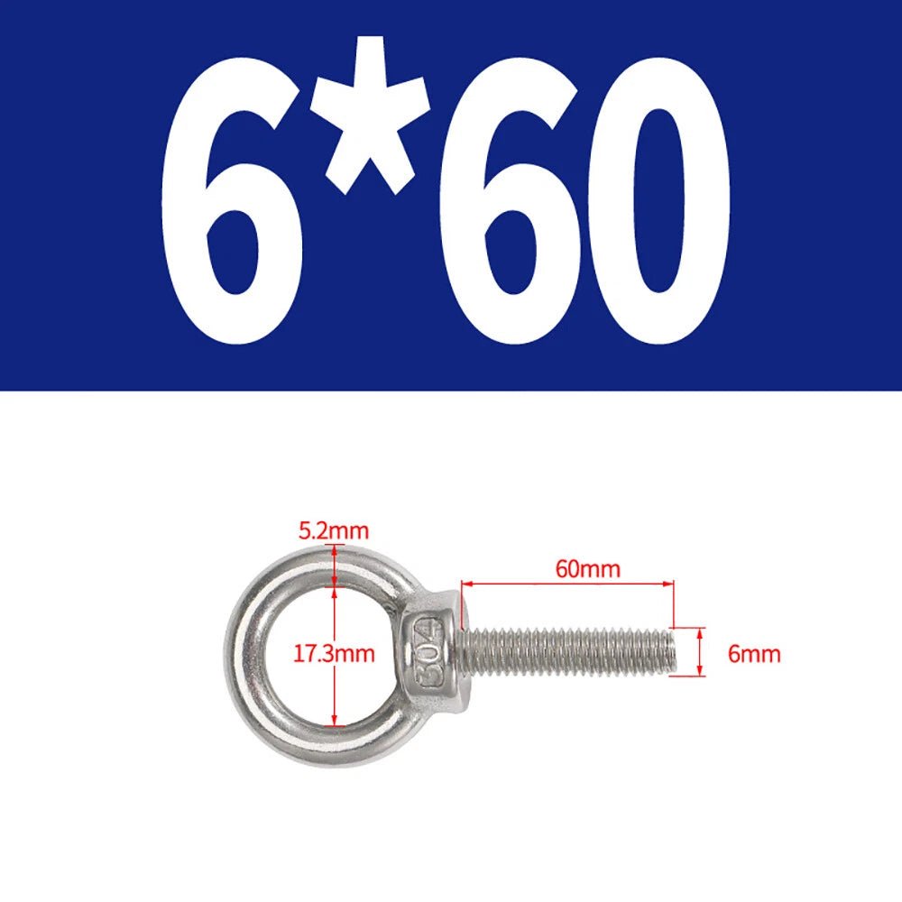 A2 Stainless Steel Lifting Eye Bolts DIN 580 — M3 M4 M5 M6 M8, 9mm–200mm - HomeDIYer