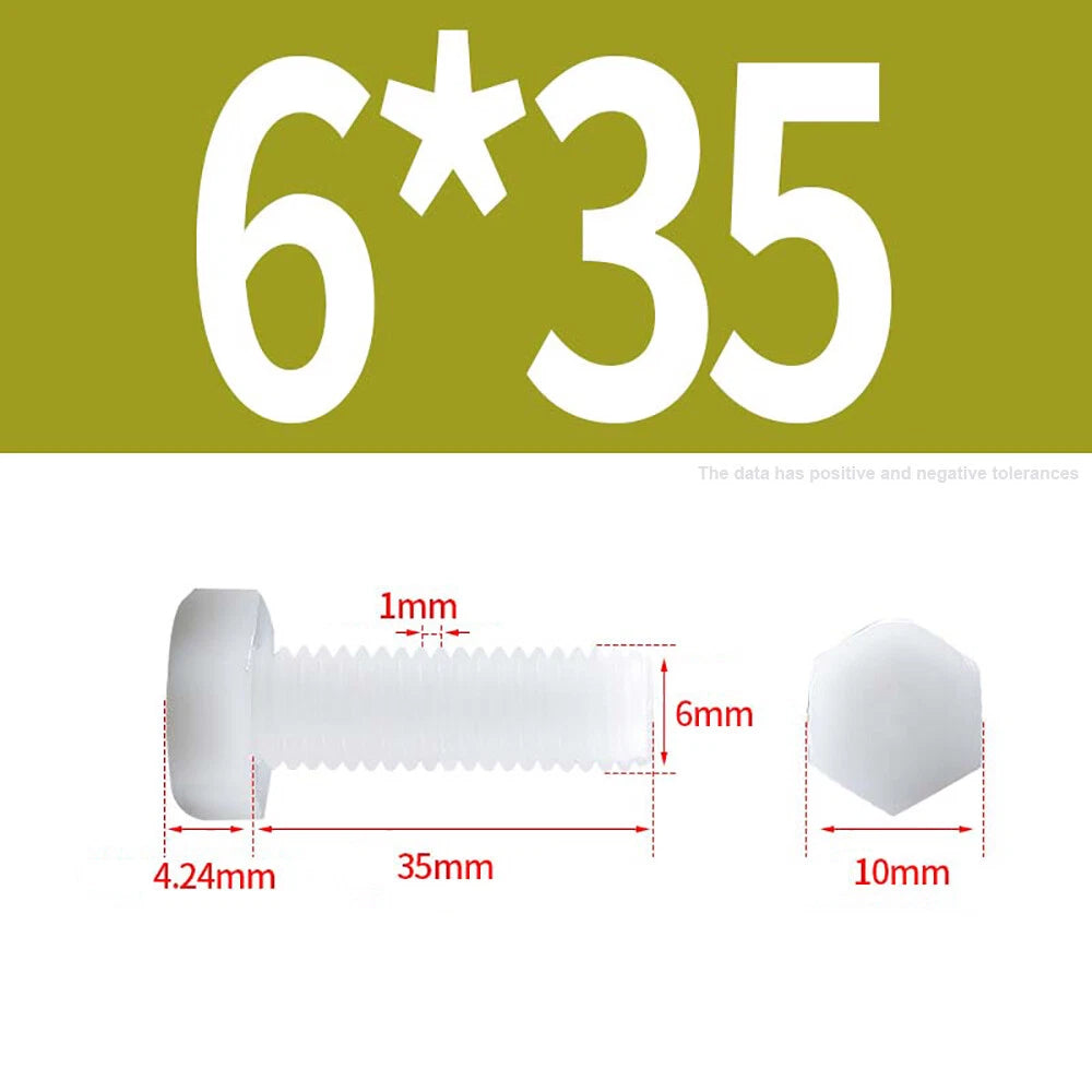 M3–M12 White Nylon Hex Bolts | Plastic Hexagon Head Machine Screws DIN 933