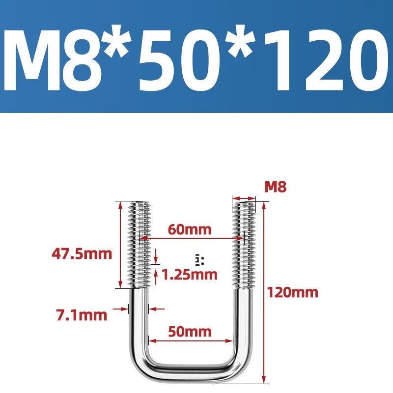A2 304 Stainless Steel Square U - Bolt Clamp — M6 M8 M10 M12, Multiple Lengths - HomeDIYer